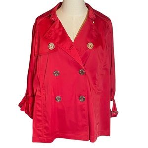 Michael Kors Belted Jacket Red Ladies L Collared Roll Tab Sleeves Sailor Chic